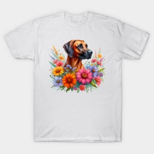 An Rhodesian Ridgeback decorated with beautiful colorful flowers. T-Shirt